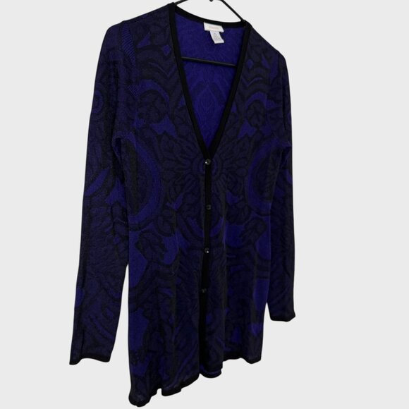 Chico's Floral Button-Front V-Neck Cardigan Metallic Purple Women's Size 0 - Picture 3 of 11